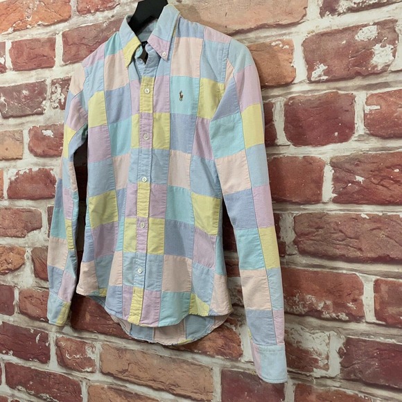 RALPH LAUREN BLUE LABEL BOYS PASTEL MULTICOLOR PATCHWORK CHECK SHIRT - Picture 2 of 9